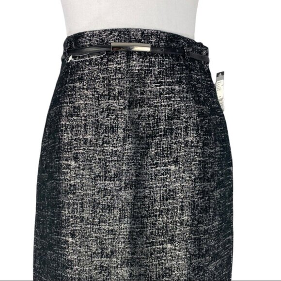 Tahari ASL Women's NWT Black Silver Doris-D Straight Belted Career Skirt 4/W28 - Picture 3 of 9